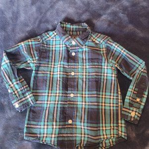 🌟The Children's place blue plaid print long sleeve button down shirt, 3T